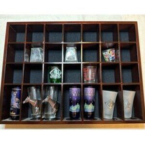 🍷 DisplayGifts Shot Glass Display Case – 28 Slots • Wall-Mountable • Mahogany🍷